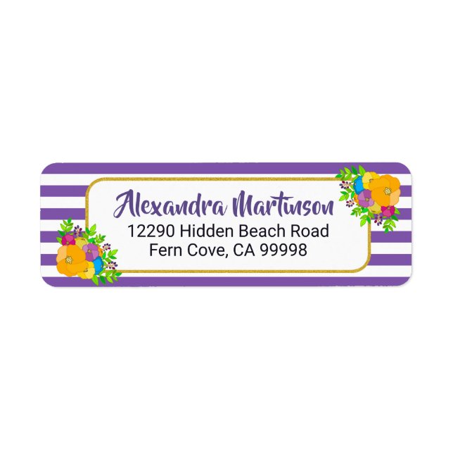Colourful Floral Purple White Striped Typography (Front)