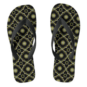Colourful Floral Quatrefoil Geometric Pattern Flip Flops