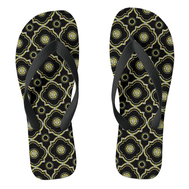 Colourful Floral Quatrefoil Geometric Pattern Flip Flops (Footbed)