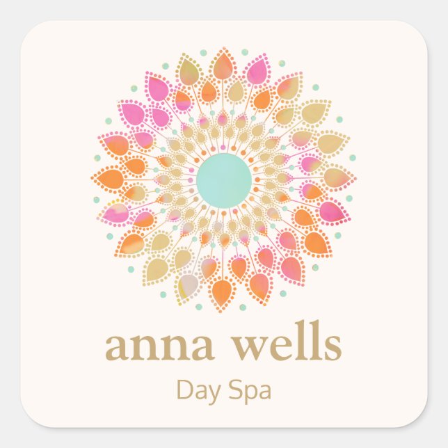 Colourful Floral Rainbow Lotus Flower Mandala   Square Sticker (Front)