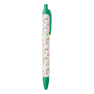Colourful Floral Rainbow Pattern Black Ink Pen