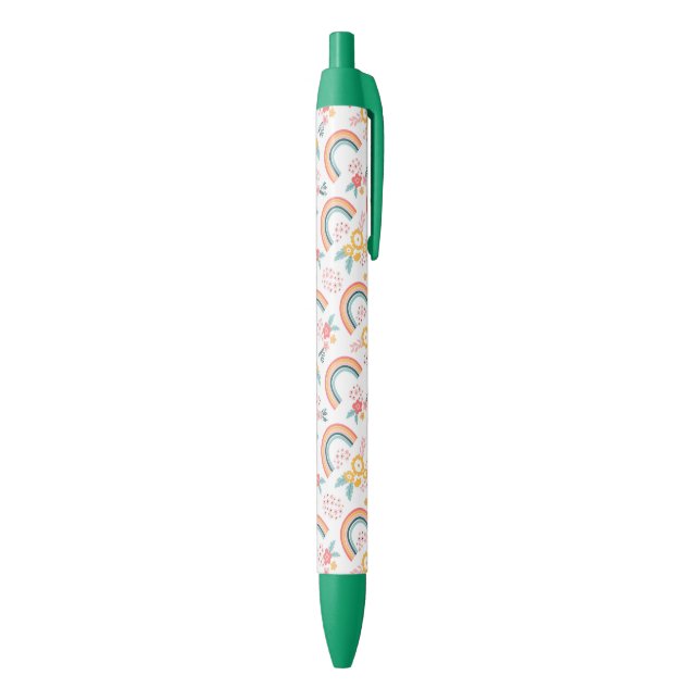 Colourful Floral Rainbow Pattern Black Ink Pen (Bottom (Vertical))