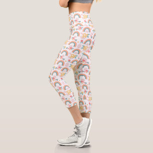 Colourful Floral Rainbow Pattern Capri Leggings