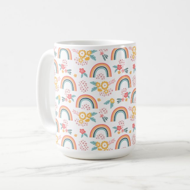 Colourful Floral Rainbow Pattern Coffee Mug (Front Left)