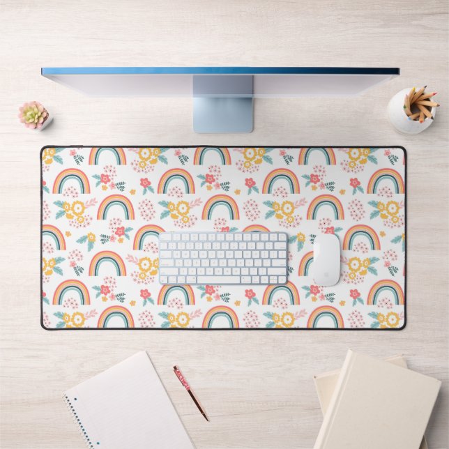 Colourful Floral Rainbow Pattern Desk Mat (Office 1)