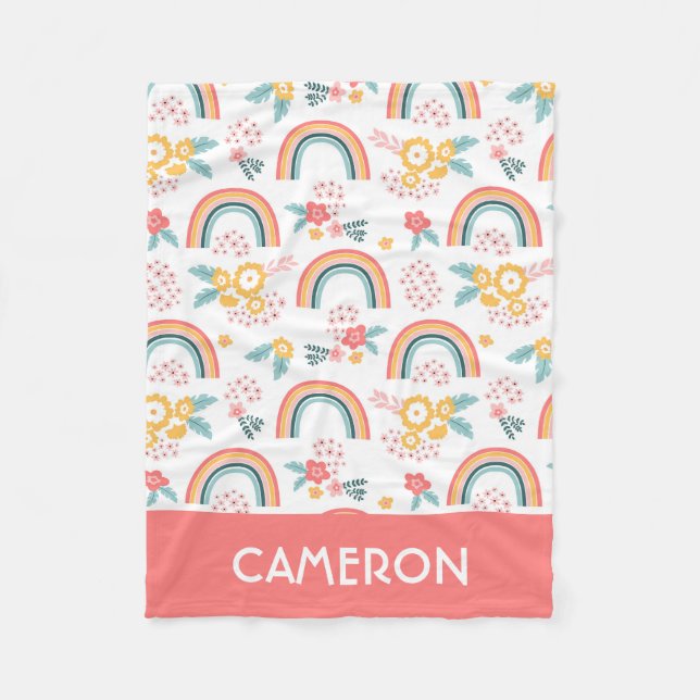 Colourful Floral Rainbow Pattern Fleece Blanket (Front)