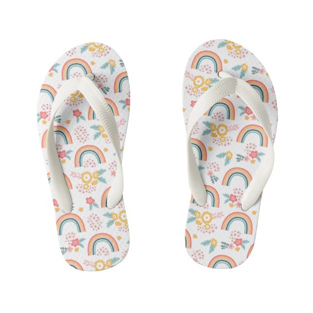 Colourful Floral Rainbow Pattern Kid's Flip Flops (Footbed)