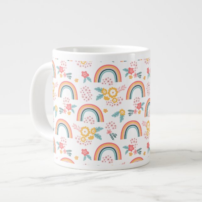 Colourful Floral Rainbow Pattern Large Coffee Mug (Front Left)