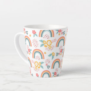 Colourful Floral Rainbow Pattern Latte Mug