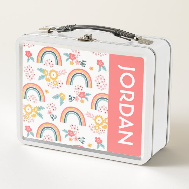 Colourful Floral Rainbow Pattern Metal Lunch Box (Front)