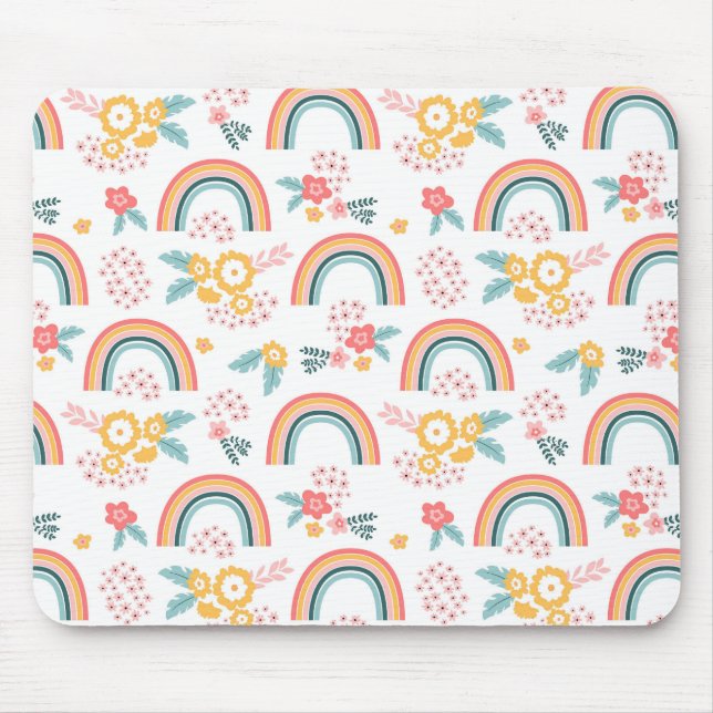 Colourful Floral Rainbow Pattern Mouse Mat (Front)