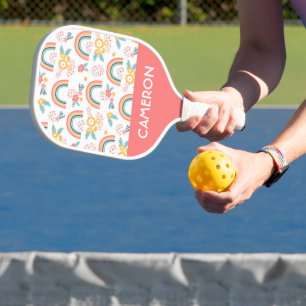 Colourful Floral Rainbow Pattern Pickleball Paddle