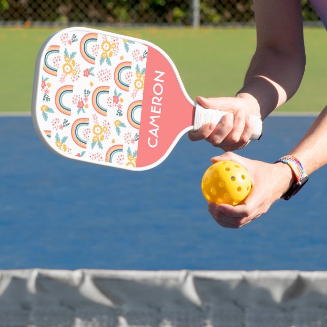 Colourful Floral Rainbow Pattern Pickleball Paddle (Insitu)