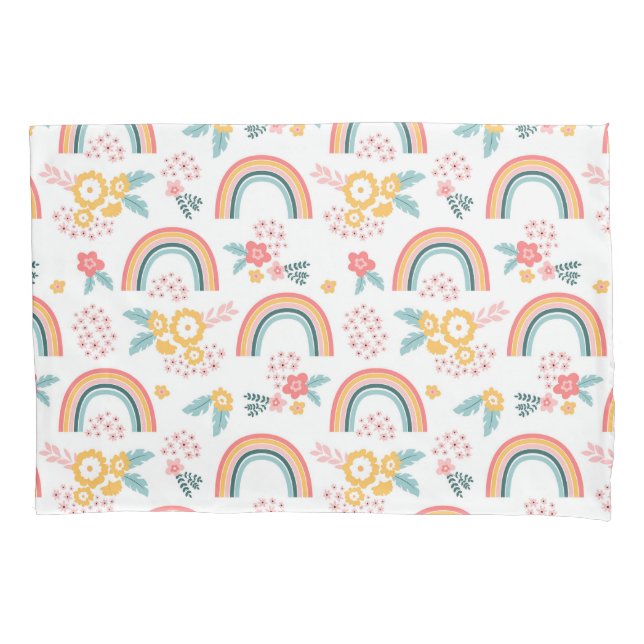 Colourful Floral Rainbow Pattern Pillowcase (Front)