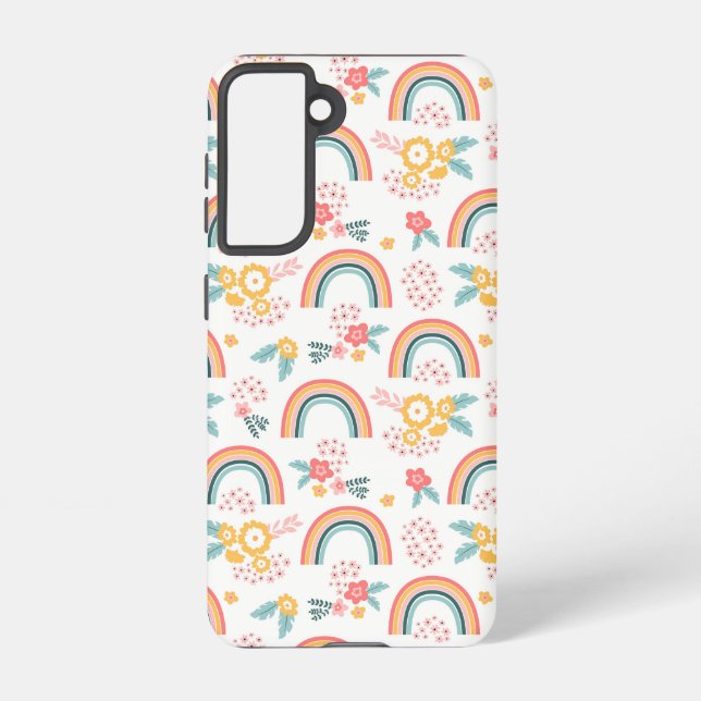 Colourful Floral Rainbow Pattern Samsung Galaxy S21 Case (Back)