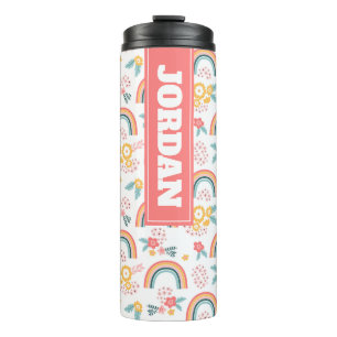Colourful Floral Rainbow Pattern Thermal Tumbler