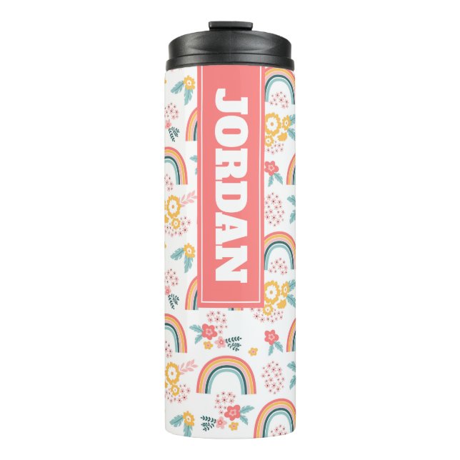 Colourful Floral Rainbow Pattern Thermal Tumbler (Front)
