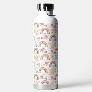 Colourful Floral Rainbow Pattern Water Bottle