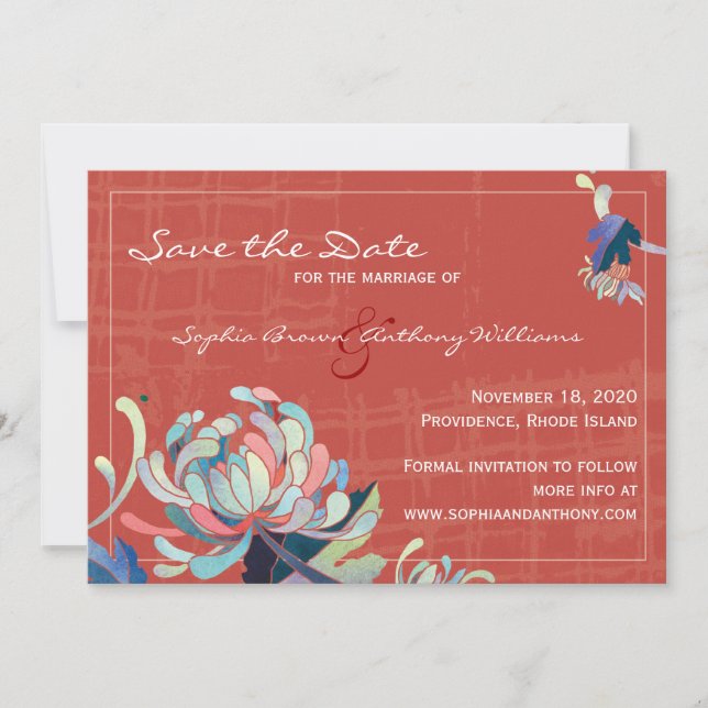 Colourful Floral Red Wedding Save the Date (Front)