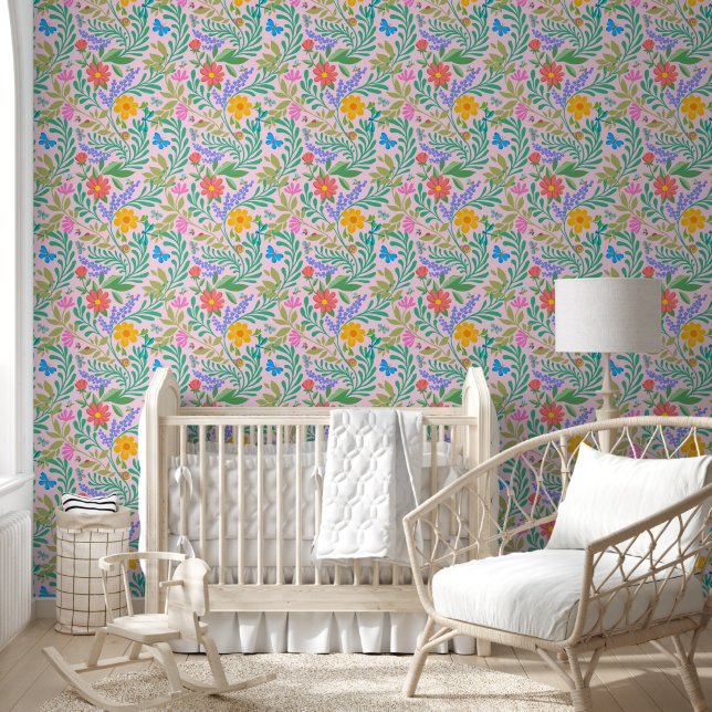 Colourful Floral Retro Cute Funny Girly Pastel Pin Wallpaper (Kids)