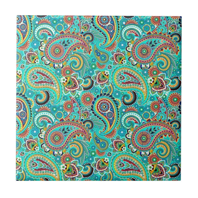 Colourful  Floral Retro Paisley Tile (Front)