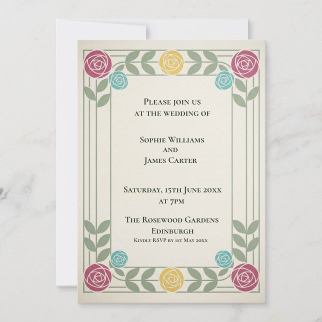 Colourful Floral Rose Wedding Invitation (Front)