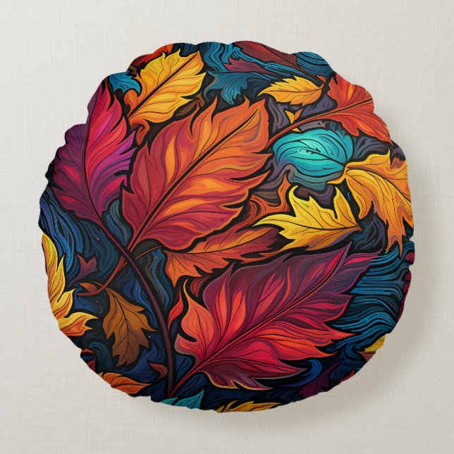 Colourful floral round Pillow for sofa or couch (Front)