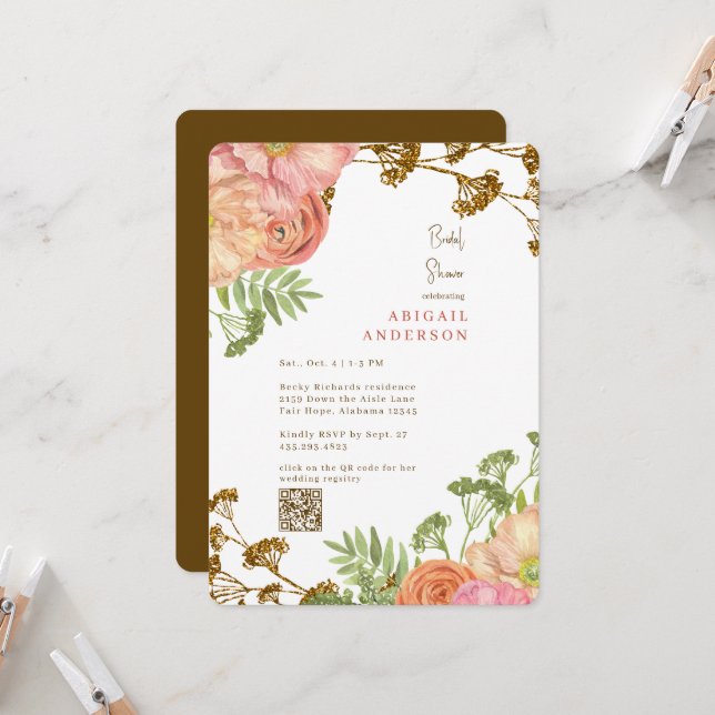 Colourful Floral Rounded Bridal Shower  Invitation (Front/Back In Situ)