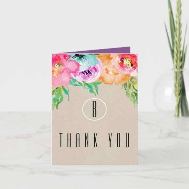 Colourful Floral Rustic Modern Kraft Thank You (Front)