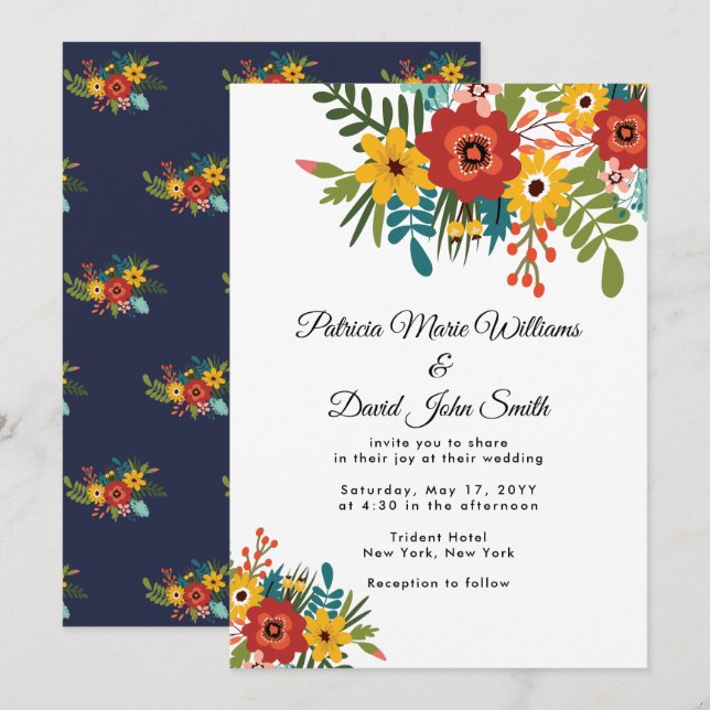 Colourful Floral Rustic Wedding Invitation (Front/Back)