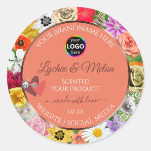 Colourful Floral Salmon Product Labels Hearts Logo