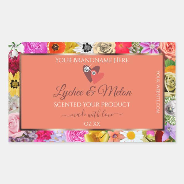 Colourful Floral Salmon Product Labels with Hearts (Front)
