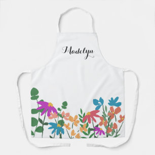 Colourful floral Script Name Personalised Apron