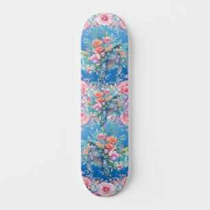 Colourful Floral Sea Turtle Wide Skateboard