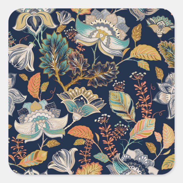 Colourful Floral: Seamless Background Square Sticker (Front)