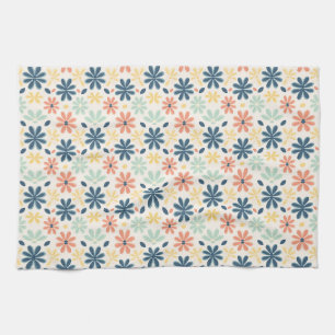 Colourful Floral Seamless in Blue, Pink, and Yello Tea Towel