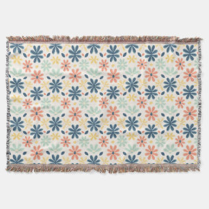 Colourful Floral Seamless in Blue, Pink, and Yello Throw Blanket