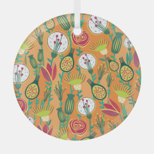 Colourful Floral Seamless Pattern Design Glass Tree Decoration