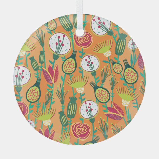 Colourful Floral Seamless Pattern Design Glass Tree Decoration (Front)
