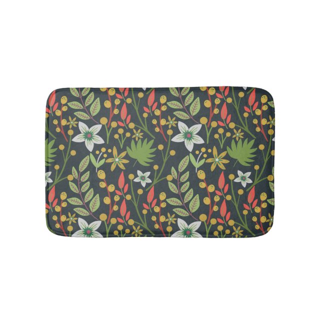 Colourful floral seamless pattern flowers and leav bath mat (Front)