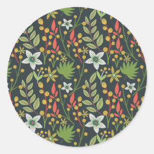 Colourful floral seamless pattern flowers and leav classic round sticker