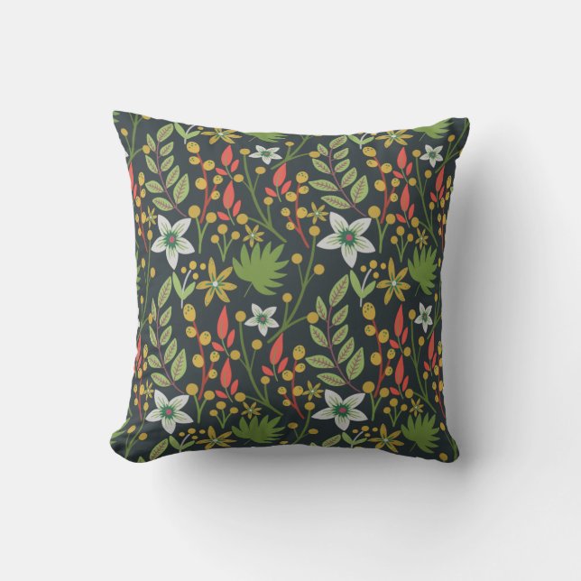 Colourful floral seamless pattern flowers and leav cushion (Front)