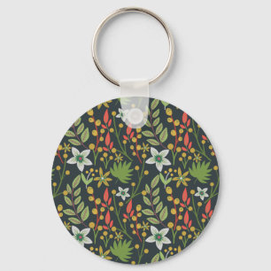 Colourful floral seamless pattern flowers and leav key ring