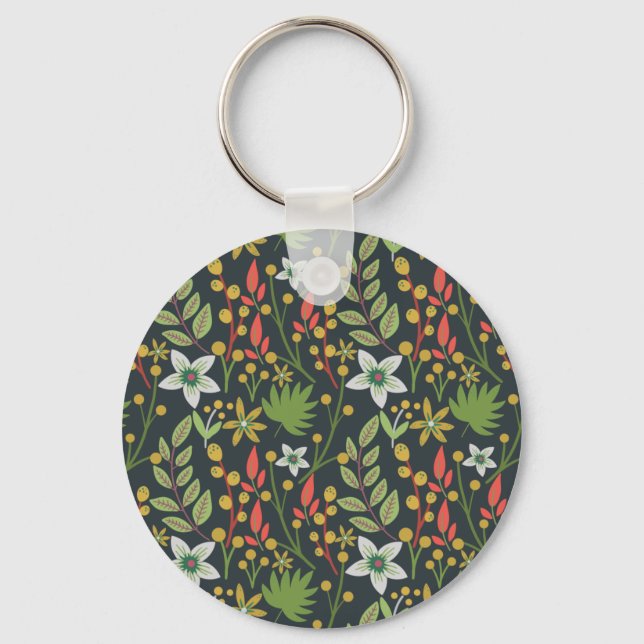 Colourful floral seamless pattern flowers and leav key ring (Front)