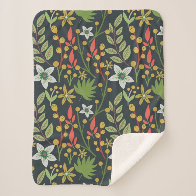 Colourful floral seamless pattern flowers and leav sherpa blanket (Front)