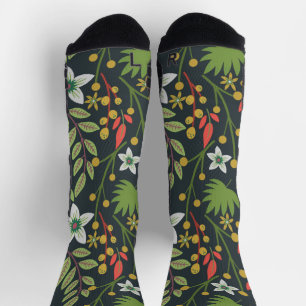 Colourful floral seamless pattern flowers and leav socks