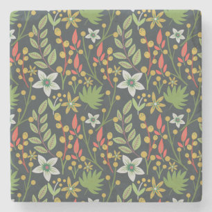 Colourful floral seamless pattern flowers and leav stone coaster