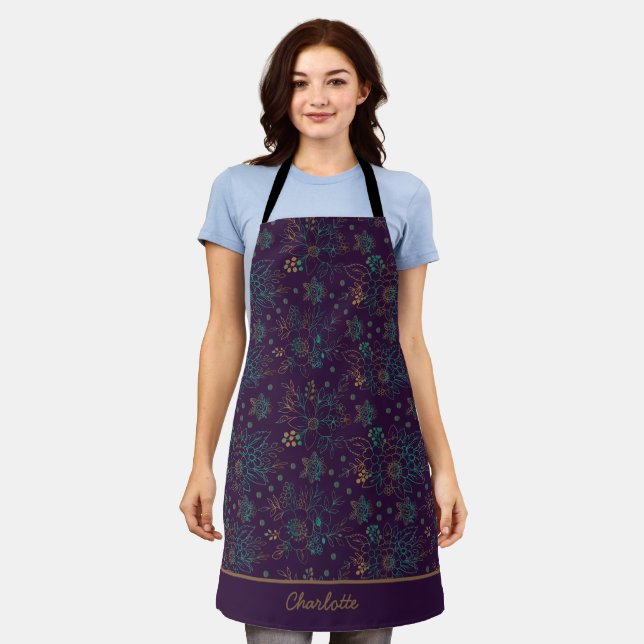 Colourful floral seamless pattern personalised nam apron (Worn)