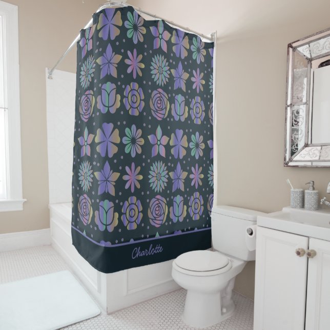 Colourful floral seamless pattern personalised nam shower curtain (In Situ)