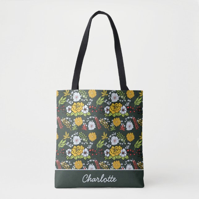Colourful floral seamless pattern personalised nam tote bag (Front)